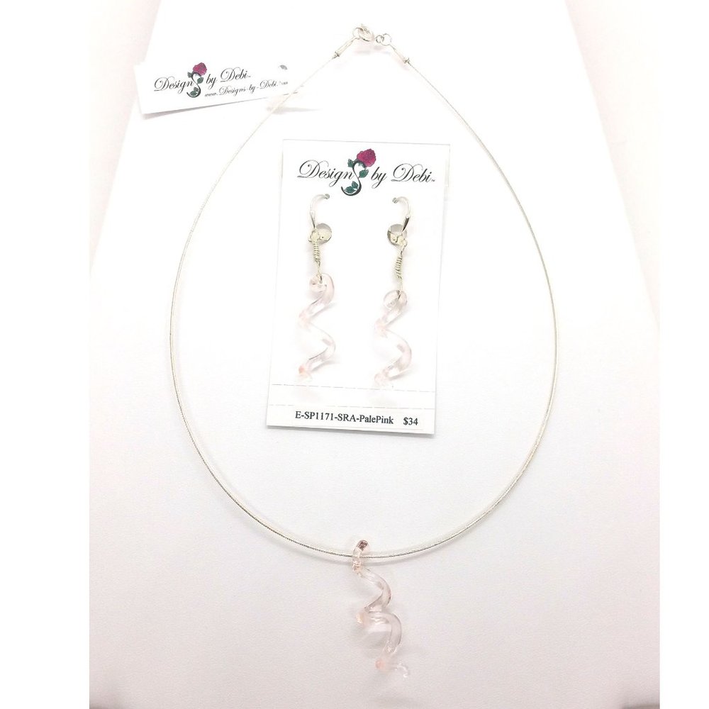 Pale Pink Glass Twist Necklace & OOAK Earrings